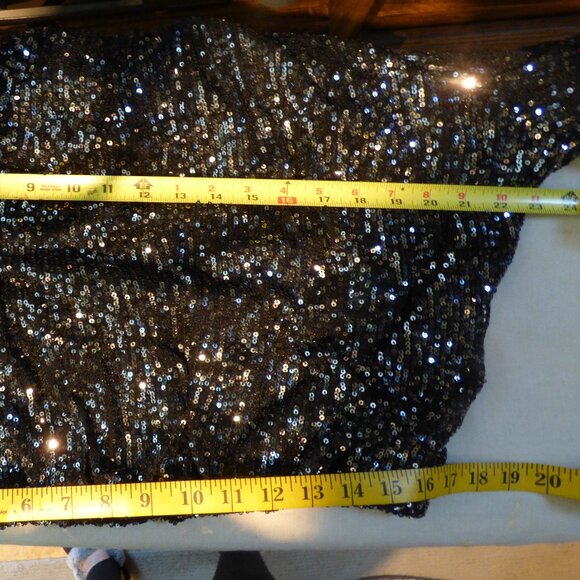 ENDLESS ROSE GOTH WEDDING HOLIDAY PARTY BLACK SILVER CROP SEQUIN BLOUSE TOP L - Picture 8 of 12